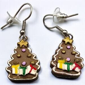 Whimsical Pierced Chocolate Christmas Tree Earrings Vintage Style Women Fashion